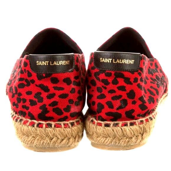 Saint Laurent -  Canvas Leopard‑Print Espadrilles Red/Black  - Size 38 - Picture 5 of 6